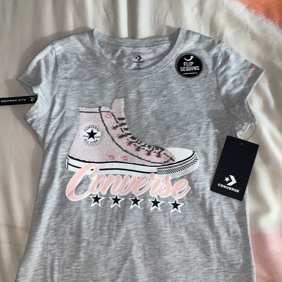 Converse sequins Flip T-shirt Top Girls Large NEW - Picture 2 of 6